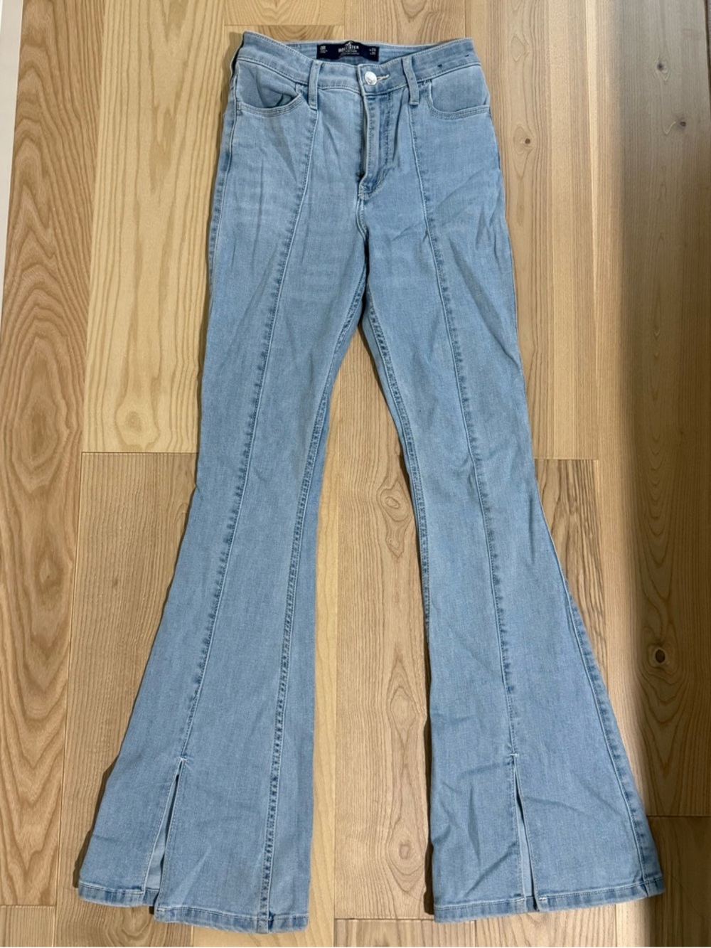 Hollister Light Blue High-Rise Flared Jeans with Front Slits